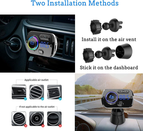 FM Transmitter Bluetooth 5.0 Hands-free Car Kit with Quick Charge QC 3.0 Car Radio Adapter with Microphone CVC Noise Reduction......